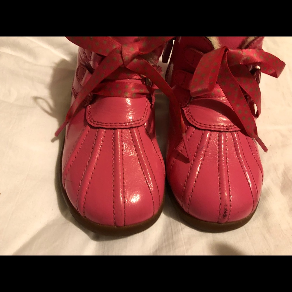 Pink patient leather Uggs boots